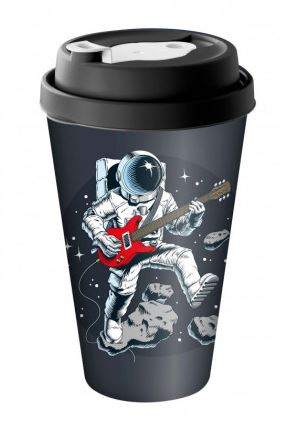 Стакан с крышкой 550мл с декором с клапаном (чёрный)